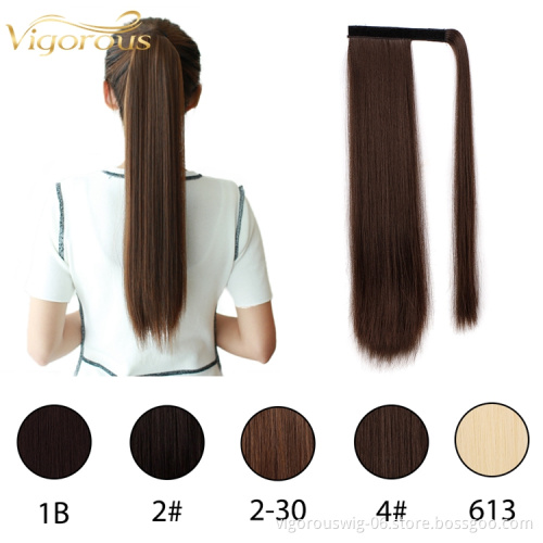 Natural Wholesale Fiber Glueless Long Straight Synthetic Ponytail Clip In Hand Tied Weft Hair Extension